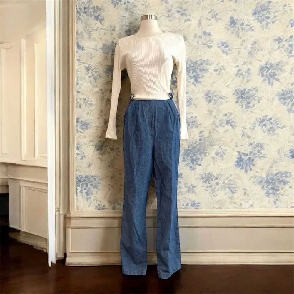 Nina Piccalino Jumpsuit Denim Straight Leg Shirt Jeans Combo Set One Piece M